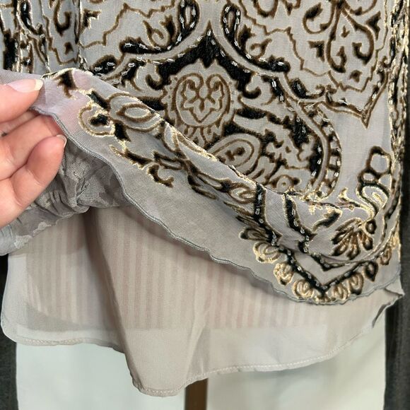 Hale Bob Beaded Top Ornate Gray Gold Velvet Whimsigoth Boho Eclectic Size Medium - Picture 6 of 13